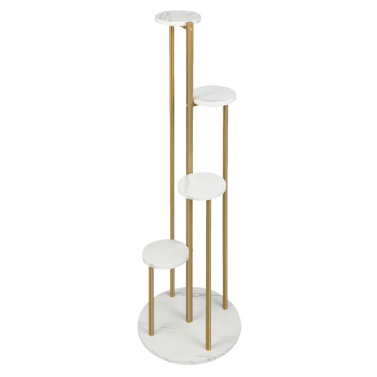 Golden White Multi-Tier Plant Display Stand with 4 Round Shelves MDF Steel